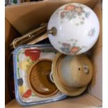 A box containing a selection of ceramic items including studio pottery, etc.