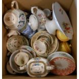 Two boxes containing a selection of assorted ceramics including Copeland china, Spode, Noritake,