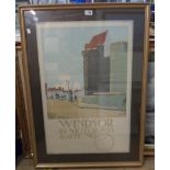 †Edward McKnight Kauffer: a framed original 1920's transport poster Windsor By Motor Bus Route