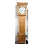 A late 18th Century pine longcase clock, the 29cm repainted square dial marked for C.P. Tickell of