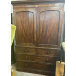 A 1.38m 19th Century mahogany two part linen press with converted hanging space interior over