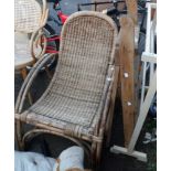A bentwood and wicker lounge chair - sold with a small folding stepladder