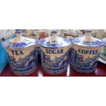 A set of three modern Spode Italian pattern kitchen storage jars comprising tea, coffee and sugar