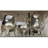 A modern silver plated four piece tea and coffee set