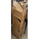 Two stained wood three shelf folding corner units