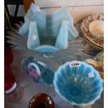 A small selection of glassware comprising two Davidsons opaline pressed glass bowls, a 1950's Chance