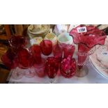 A selection of cranberry glassware including wine glasses, tumblers, jugs, etc. - various condition