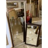A vintage parcel gilt painted framed narrow oblong wall mirror - sold with an older similar