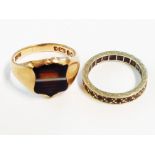 A 9ct. agate panel signet ring and a 9ct. eternity ring