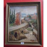 Alvary Scott: a framed oil on board entitled Old Ex Bridge, Exeter - signed and dated '93 - 1997
