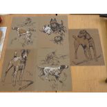 †Arthur Wardle: four unframed hand finished pictures, depicting hunting dogs - sold with another a/