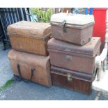 Five metal trunks - various condition