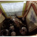 A box containing a quantity of assorted silver plate and other metalware, etc.