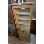 A 47cm vintage oak and mixed wood tambour front filing cabinet a/f