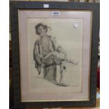 Max Bruning: a framed signed monochrome print, depicting a seated young man