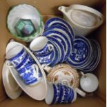 A box containing a quantity of assorted ceramic items including a blue and white part tea set, etc.