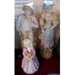 A pair of continental porcelain figures - sold with a Royal Doulton limited edition figurine Faith