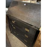 A 90cm 19th Century solid hardwood and stained mahogany campaign style bureau with pigeon-hole