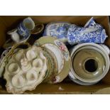 A box containing a selection of ceramics including Chamberlain Worcester flower decorated plate,