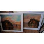 Raymond Price: two painted framed oils on board, both depicting West Country coastal views at