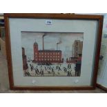 †L.S. Lowry: a stained wood framed coloured print - sold with a similarly framed coloured print