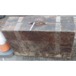 An old 82cm metal bound wooden trunk
