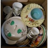 A box containing a selection of assorted ceramics including Royal Albert bone china Masquerade tea