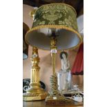An early 20th Century cast brass table lamp of classical column form with acanthus leaf terminal and