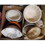 Two boxes containing a selection of antique and other ceramic jelly moulds, etc. - various