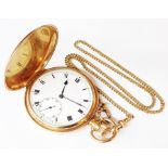 A 9ct. gold cased Syren lever hunter pocket watch with engraved monogram to case back, on yellow
