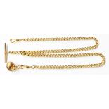 An Import marked 375 gold double Albert kerb-link watch chain with Masonic ball fob, T-bar and