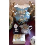 A small selection of ceramic items including large Victorian two handled pottery vase with gilt