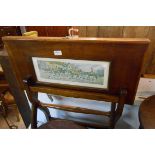 An Edwardian folding card table inset with hunting print in glazed panels, the interior with