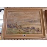 Rutherford R.A.: a painted and hessian framed vintage watercolour, depicting a landscape - signed