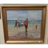 Patricia S. Kelly: a framed oil on canvas in the Newlyn School style entitled Coming Ashore,