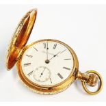 An American decorative 14k plated hunter pocket watch with Elgin lever movement marked for G.M.