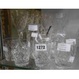 A selection of cut glass items including tumblers, wine glasses, etc.