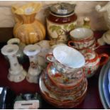 A selection of ceramic items including Royal Doulton lidded box, biscuit barrel, vases,