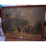 †David Shepherd: a framed vintage coloured print, depicting African elephants - a/f