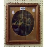 A gilt framed and oval slipped crystoleum depicting a classical figure group