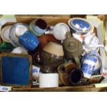 A box containing a selection of assorted ceramic items including studio pottery, etc.