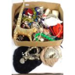 A box containing a large quantity of assorted costume jewellery and collectables including wooden