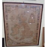 An old framed large format coloured map print of The British Isles, published by The National