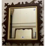 A 50cm antique rosewood and gilt slipped fretwork wall mirror with square plate - slight damage