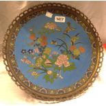 A 19th Century Japanese cloisonne dish with applied ormolu gallery and foot