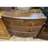 An 88cm 19th Century mahogany bow front chest of two short and two long graduated drawers - a/f