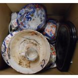 A box containing a quantity of assorted ceramics including Crown Derby, Imari, etc. - various