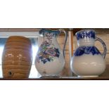 Two Victorian toilet jugs - sold with a salt glazed stoneware spirit barrel and a blue and white