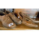A pair of vintage brown leather men's brogue style shoes - sold with a pair of lady's vintage