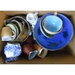 A box containing assorted ceramic items including studio pottery, etc.